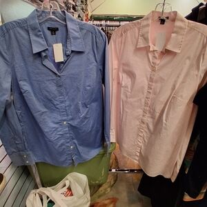 2 Ann Taylor Button Down Shirts Blue & Light Pink